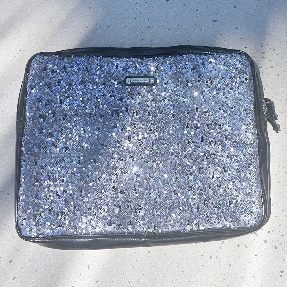 Nine west 13 1/2 inches silver gray sequins glittery sparkle laptop pouch bag